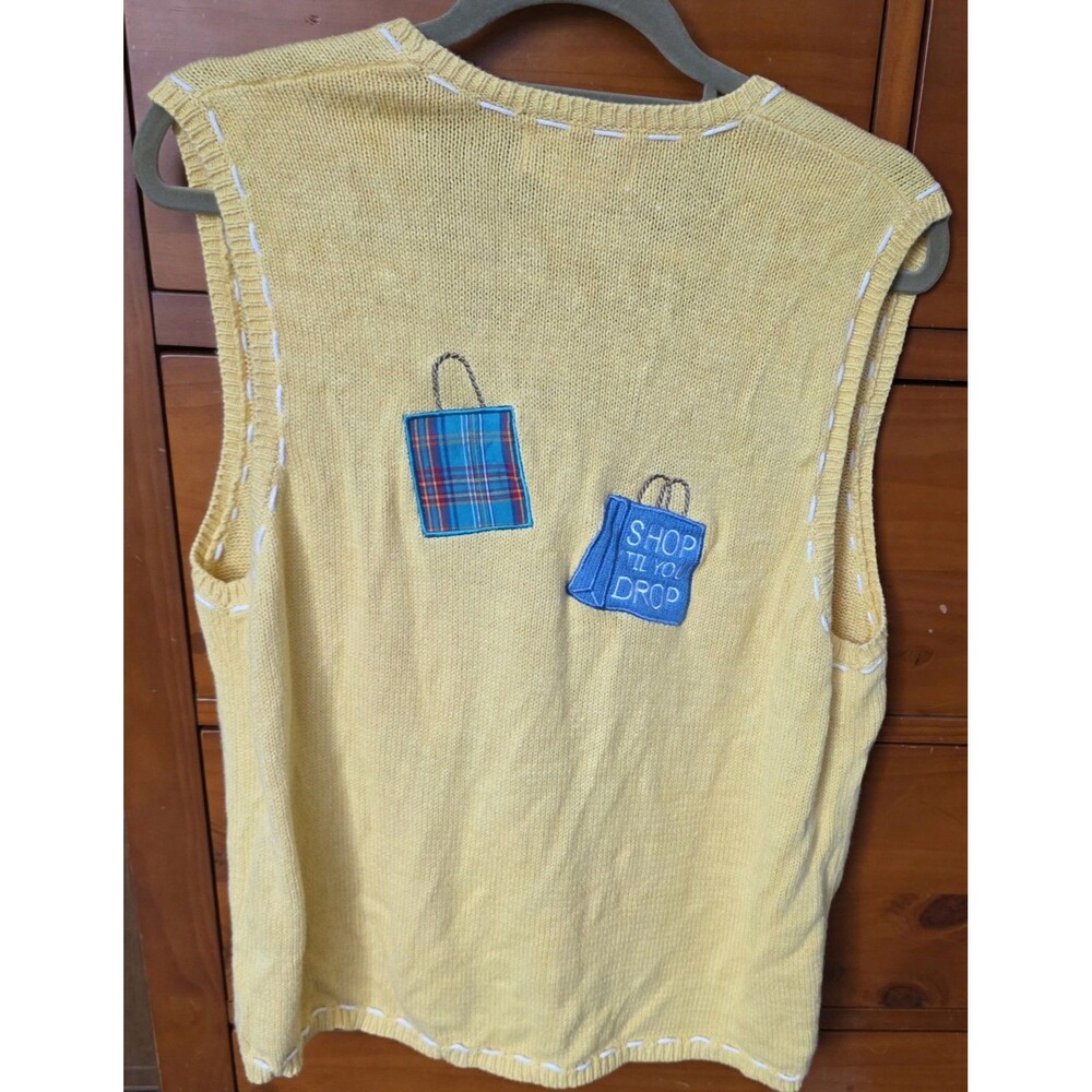 Vintage Mandal Bay Sweater Vest Size Large Yellow Appliqued Purses Shopping - Picture 9 of 11